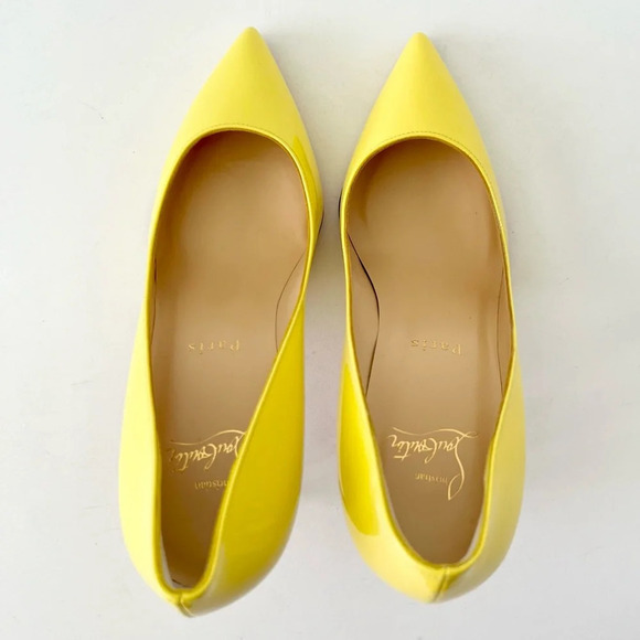 CHRISTIAN LOUBOUTIN | Pigalle Follies 85 Patent Leather Yellow Citronnade US 7 - Picture 8 of 15